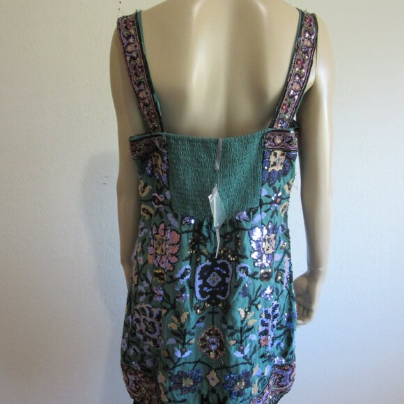 ANTHROPOLOGIE Green Cotton Beaded Fringe Sleeveless Cotton Short Dress-FLAWS! - Picture 4 of 12